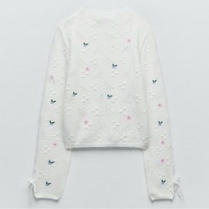 Zara Floral Embroidered Knit Sweater